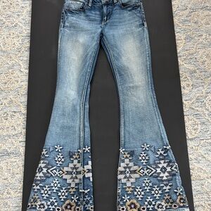 Miss Me Denim Flare Jeans with Embroidery